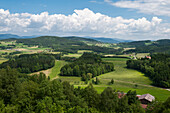 Blick auf Landschft von Burgruine Neurandsberg, Vorderer Bayerischer Wald, Bayern, Deutschland