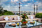 Rooftop restaurant with view over the city, Istanbul, Turkey