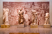 Ancient statues on display in the Delphi Museum, Delphi, Peloponnese, Central Greece, Greece