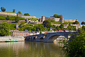 View of Namur, the Pont de Jambes and the Citadel, Meuse, Maas, Vallée de Meuse, Wallonia, Belgium, Europe