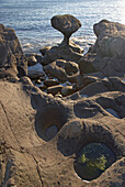 Kannesteinen, mushroom shaped rock formation in Oppedal, Vagsoy Island, Province of Sogn og Fjordane, Vestlandet, Norway, Europe