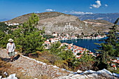 Steps up to the plains above the harbour of Kastellorizo, Dodecanese, South Aegean, Greece