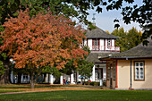 Autumn in Kamp, red and white pavilion, Bad Doberan, Mecklenburg-Western Pomerania, Germany