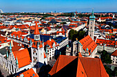 View from the observation deck of St Peter's church to the old city hall and Heilig-Geist church, Munich, Upper Bavaria, Bavaria, Germany