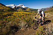 Female mountain biker riding in the mountains, Provo, Utah Provo, Utah, United States