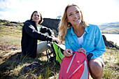 A young couple hiking White Salmon, Washington, USA