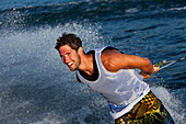 Young man wakeboarding in Idaho Sandpoint, Idaho, USA