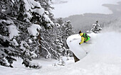 A man skis Montana backcountry snow West Yellowstone, MT, USA