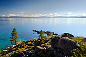 A view of Lake Tahoe from the classic Sand Harbor Overlook on the east shore of the lake, Nevada Lake Tahoe, Nevada, USA