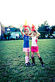two soccer players at play, portland, me, usa