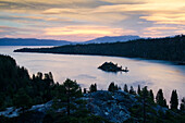 Dramatic clouds at sunset over Emerald Bay in Lake Tahoe, CA., Lake Tahoe, California, USA