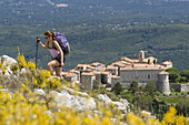 Woman hiking in Provence France Gourdon, Provence, United States