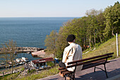 View point with view of the harbour, Baltic Sea, Lohme, Ruegen, Mecklenburg-Vorpommern, Germany