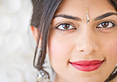 Mixed race woman with bindi on forehead, Jersey City, NJ, USA