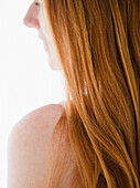 Close up of Caucasian woman's red hair, Jersey City, New Jersey, USA