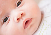 Close up of Caucasian baby's face, Jersey City, New Jersey, USA