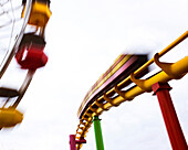 Blurred view of roller coaster ride, Los Angeles, California, USA