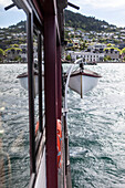 Lifeboat hanging from ship, Queenstown, Queenstown, New Zealand