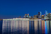Waterfront skyline illuminated at night, Vancouver, British Columbia, Canada, Vancouver, British Columbia, Canada