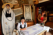 Woman practicing traditional needlework, Casa Santa Maria, Betancuria, Fuerteventura, Canary Islands, Spain