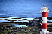 Lighthouse, Salinas Teneguia in background, Punta de Fuencaliente, La Palma, Canary Islands, Spain