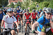 Group of cyclists during a bicycle race, Ehingen, Baden-Wuerttemberg, Germany