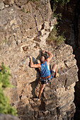 Climber ascending, Hessigheim Rock Gardens, Hessigheim, Baden-Wuerttemberg, Germany