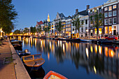 Houses along the Kloveniersburgwal in the evening, Amsterdam, Netherlands