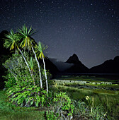 Milford Sound at night, Fiordland National Park, Southland, South Island, New Zealand