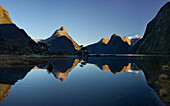 Milford Sound with reflection, Fiordland National Park, Southland, South Island, New Zealand