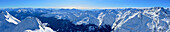 Panorama vom Äußeren Hocheck auf Dolomiten, Sarntaler Alpen, Ortlergruppe und Stubaier Alpen, Äußeres Hocheck, Pflerschtal, Stubaier Alpen, Südtirol, Italien