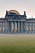 Sunrise behind the Reichstag German Parliament, Government District, Berlin, Germany