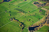 Aerial photo, meadows near Riegsee, Upper Bavaria, Bavaria, Germany
