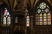 Stained glass windows in the Freiburg Minster, historic center, Freiburg im Breisgau, Black Forest, Baden-Wuerttemberg, Germany