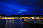 View to illuminated Ushuaia at night, Tierra del Fuego, Argentina