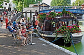 Boat cafes in Little Venice, Regent's Canal, Camden, London, England, United Kingdom