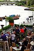 Terrace of the Pitcher and Piano Bar with view over the River Thames, Richmond upon Thames, Surrey, England, United Kingdom
