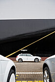 New cars on a parking area awaiting shipping, Bremerhaven, Bremen, Germany