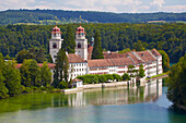 View of Rheinau monastery along the river Rhine, Hochrhein, Rheinau, Canton of Zurich, Switzerland, Europe