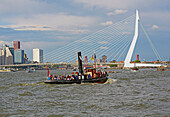 The new passenger ship Rotterdam in Rotterdam Harbour, Erasmus bridge, Province of Southern Netherlands, South Holland, Netherlands, Europe