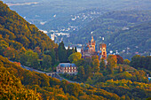 View from Petersberg across the Drachenburg to the Rhine Valley, Siebengebirge, North Rhine-Westphalia, Mittelrhein, Germany, Europe
