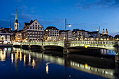 Rudolf Brun Bridge at night, River Limmat, Zurich, Switzerland