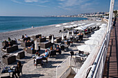 Beach Bar and Lounge, Beach Front, Promenade des Anglais, Nice, Alpes Maritimes, Provence, French Riviera, Mediterranean, France, Europe