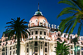 Hotel Negresco at night, Promenade des Anglais, Nice, Alpes Maritimes, Provence, French Riviera, Mediterranean, France, Europe