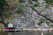 Boat house and steps leading to a holiday home, Stockholm, Sweden