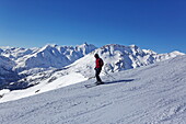 Person skiing, Hochfleiss, Heiligenblut, National Park Hohe Tauern, Carinthia, Austria, Europe