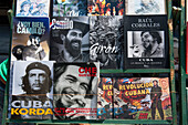 Biographies about Che Guevara and other Cuban heros at a book stand, Havana, La Habana, Cuba