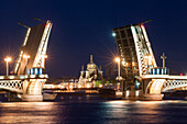 Blagoveshchensky Bridge across the Neva River at night, Saint Petersburg, Russia
