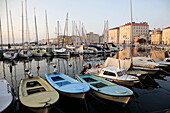Slovenia, Istria, historic city of Piran on the mediterranean sea, boats on the harbour/ Slovenie, ville historique de Piran sur la mer mediterranee, le port et bateaux.