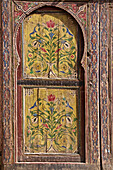 Typical wooden maroccan door, street of Medina, , Marrakech, Morocco, North Africa.
